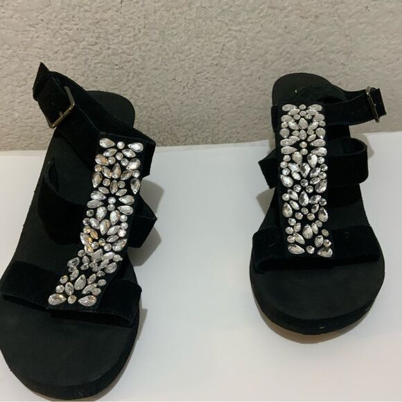 Grazie Embelished Platform Black Sandals 11 - Picture 1 of 12